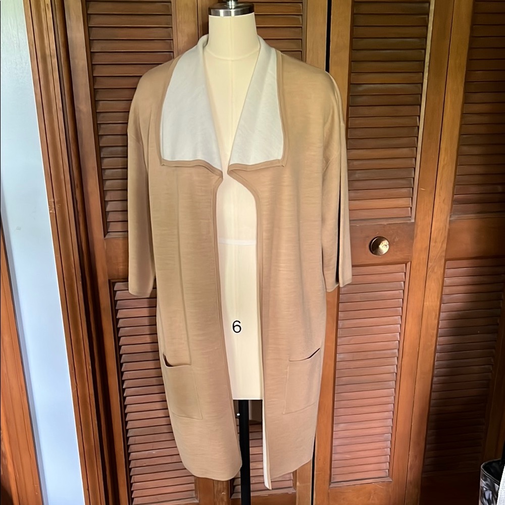 Chico's Beige Cardigan with White Trim - size 1